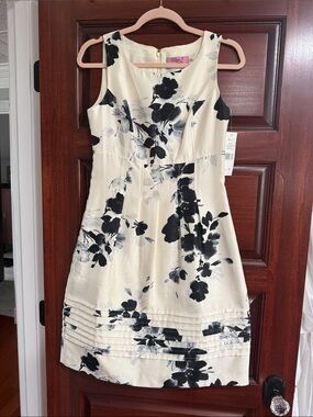 Eliza J Cream and Black Floral Midi Dress